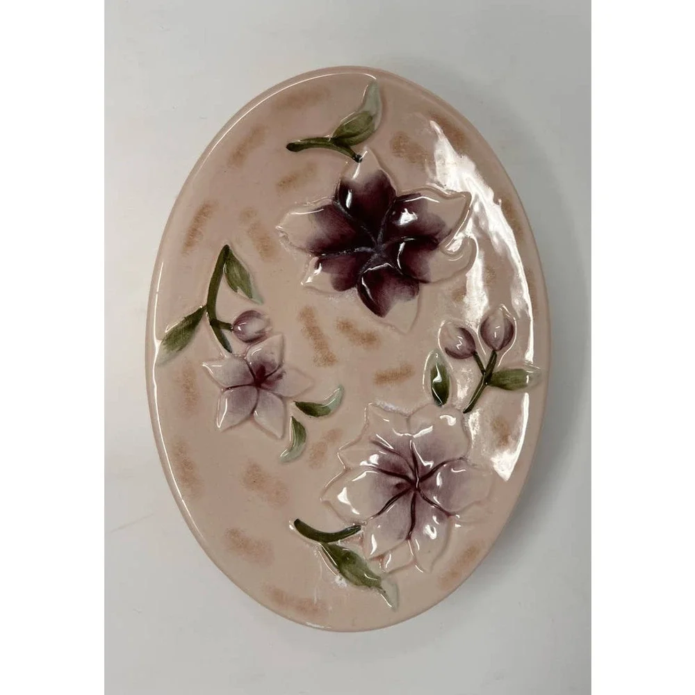 Walmart Bathroom Soap Dish Tan Purple Flowers 6